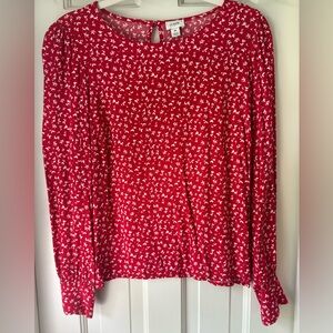 J. Crew Red and White Patterned Blouse